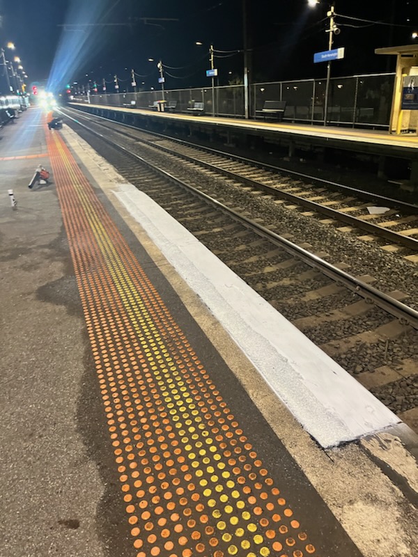 Completed tactile paving on platform